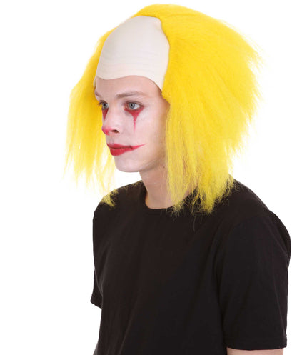 HPO  Men’s Horror Movie Scary Clown Half Bald Wig, Multi Color Option,  Perfect for Halloween, Soft Flame-retardant Synthetic Fiber