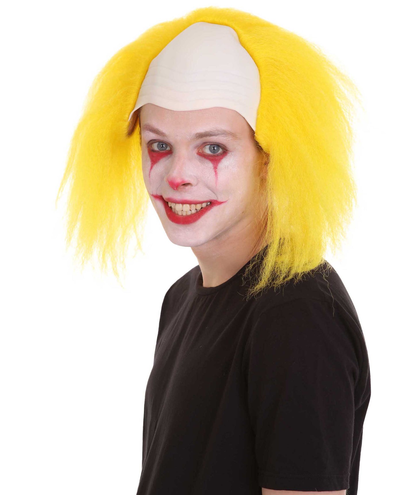 HPO  Men’s Horror Movie Scary Clown Half Bald Wig, Multi Color Option,  Perfect for Halloween, Soft Flame-retardant Synthetic Fiber