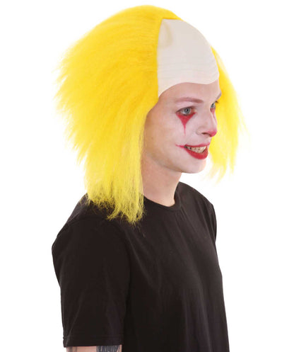 HPO  Men’s Horror Movie Scary Clown Half Bald Wig, Multi Color Option,  Perfect for Halloween, Soft Flame-retardant Synthetic Fiber