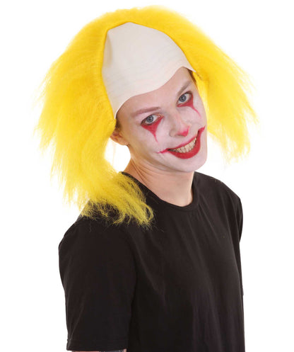 HPO  Men’s Horror Movie Scary Clown Half Bald Wig, Multi Color Option,  Perfect for Halloween, Soft Flame-retardant Synthetic Fiber