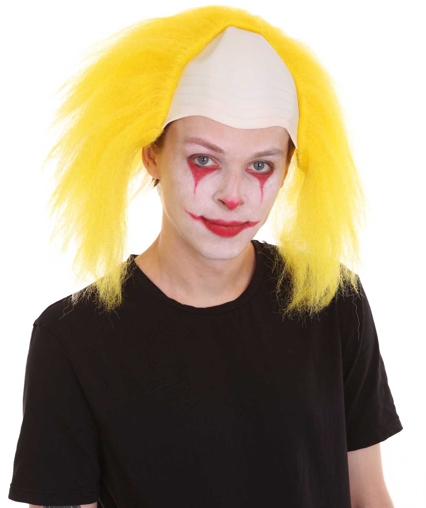 HPO  Men’s Horror Movie Scary Clown Half Bald Wig, Multi Color Option,  Perfect for Halloween, Soft Flame-retardant Synthetic Fiber