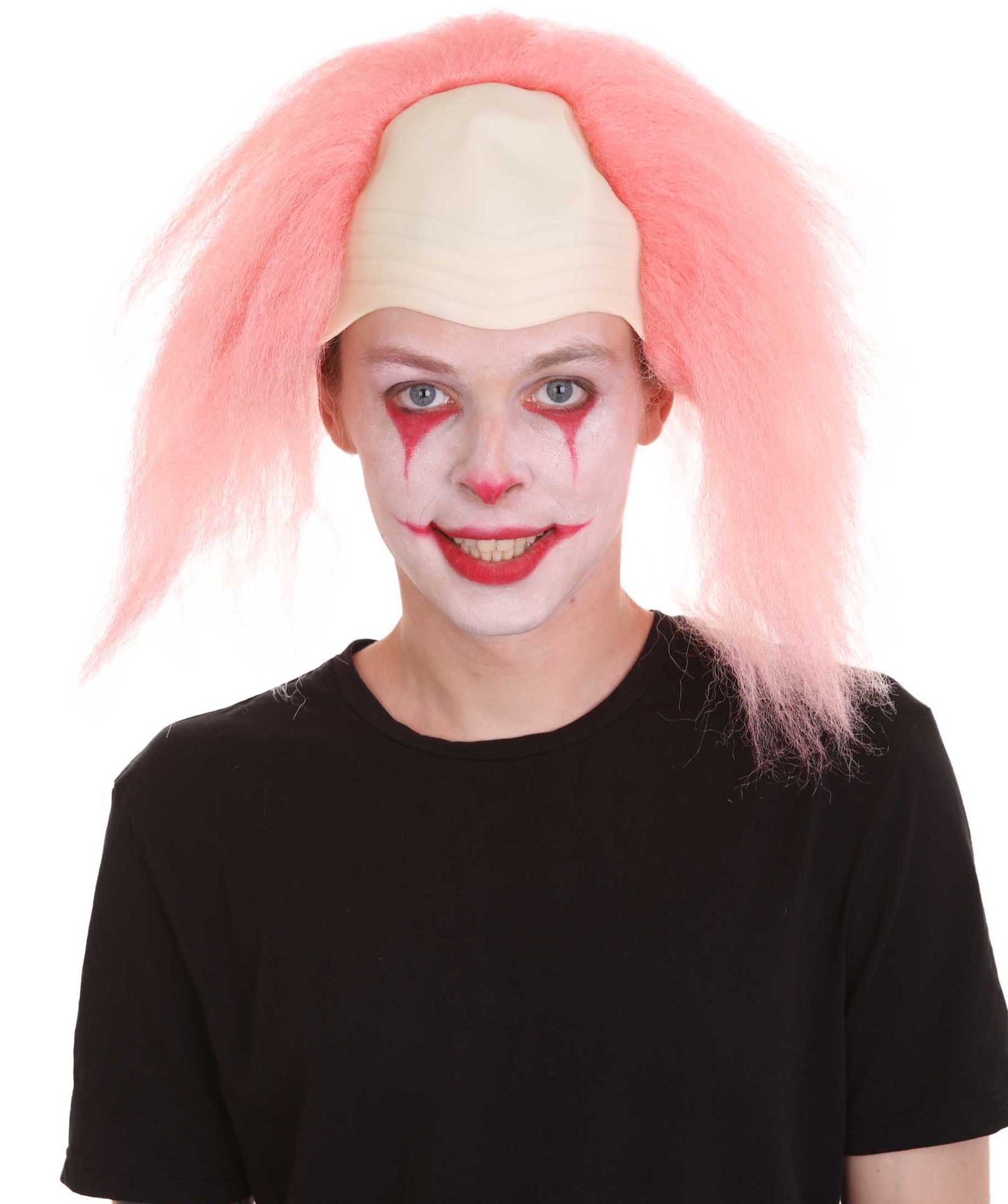 HPO  Men’s Horror Movie Scary Clown Half Bald Wig, Multi Color Option,  Perfect for Halloween, Soft Flame-retardant Synthetic Fiber