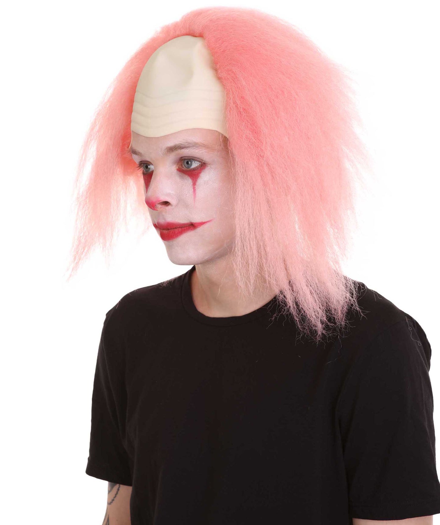 HPO  Men’s Horror Movie Scary Clown Half Bald Wig, Multi Color Option,  Perfect for Halloween, Soft Flame-retardant Synthetic Fiber