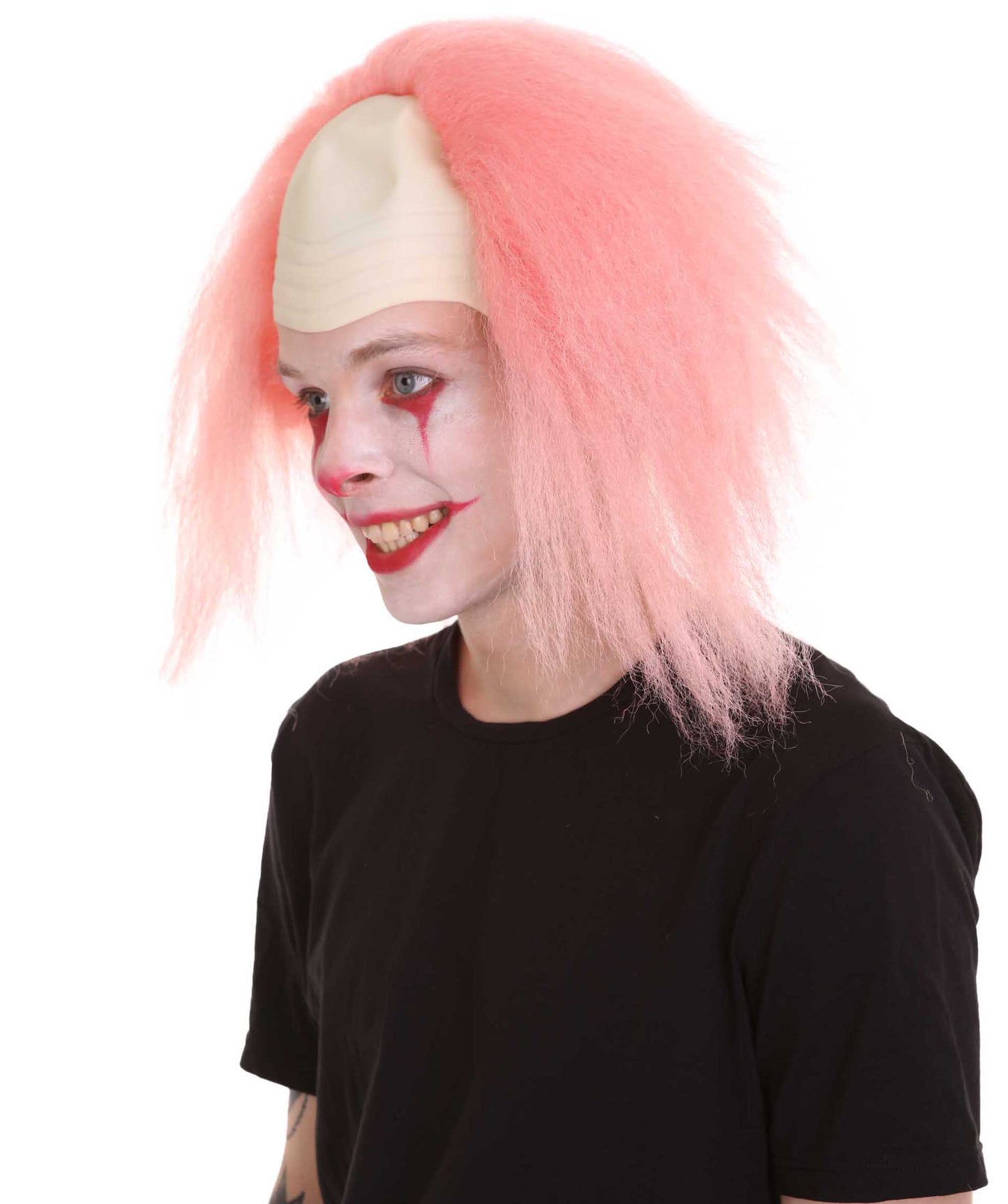 HPO  Men’s Horror Movie Scary Clown Half Bald Wig, Multi Color Option,  Perfect for Halloween, Soft Flame-retardant Synthetic Fiber