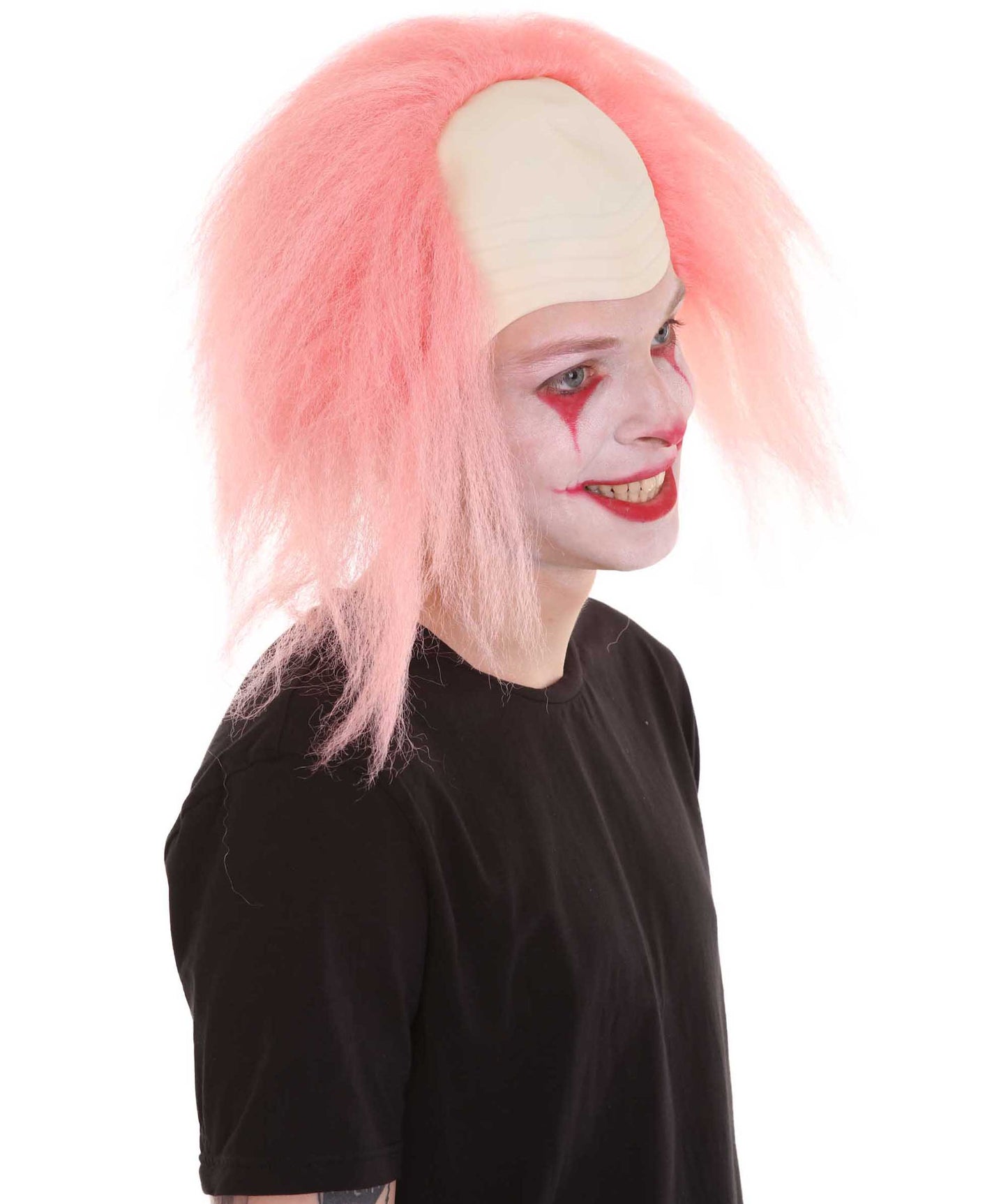 HPO  Men’s Horror Movie Scary Clown Half Bald Wig, Multi Color Option,  Perfect for Halloween, Soft Flame-retardant Synthetic Fiber