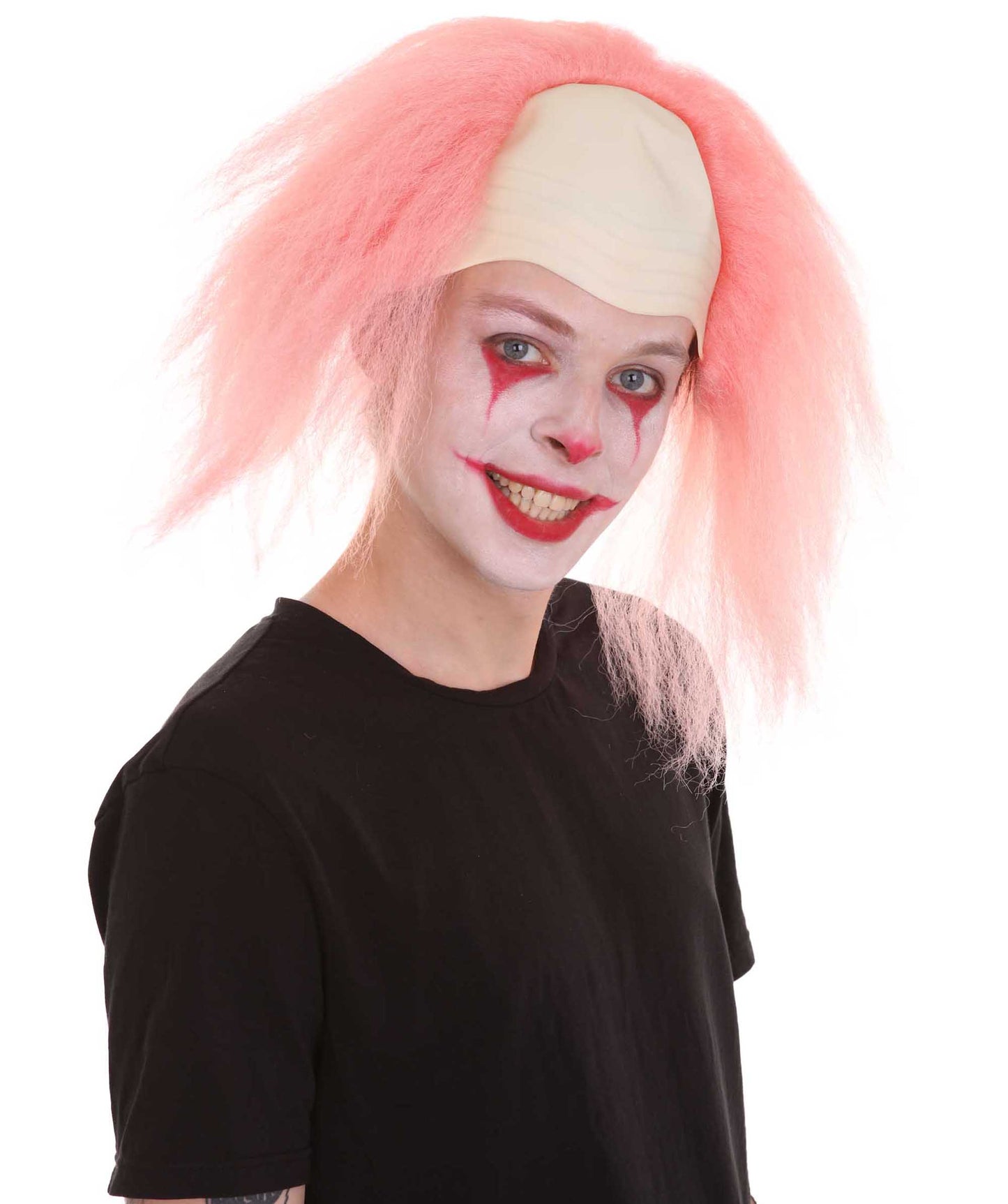 HPO  Men’s Horror Movie Scary Clown Half Bald Wig, Multi Color Option,  Perfect for Halloween, Soft Flame-retardant Synthetic Fiber