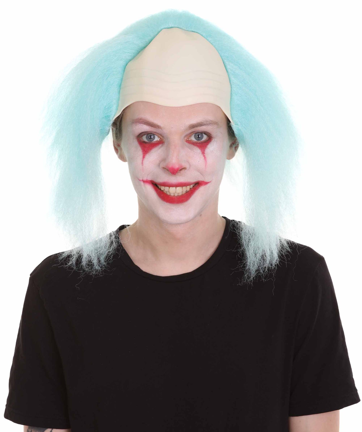 HPO  Men’s Horror Movie Scary Clown Half Bald Wig, Multi Color Option,  Perfect for Halloween, Soft Flame-retardant Synthetic Fiber