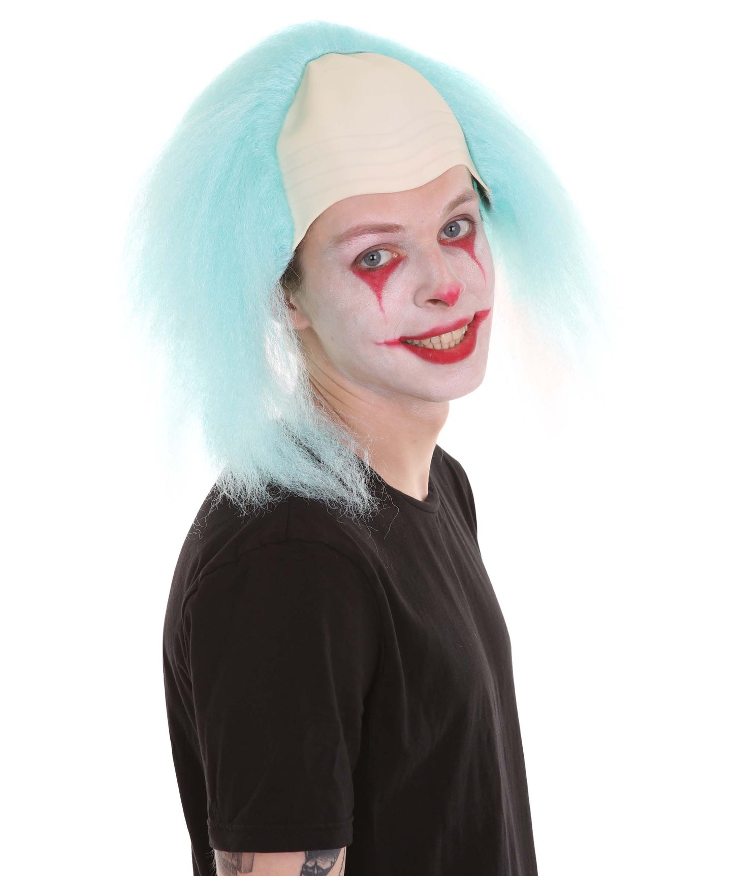 HPO  Men’s Horror Movie Scary Clown Half Bald Wig, Multi Color Option,  Perfect for Halloween, Soft Flame-retardant Synthetic Fiber