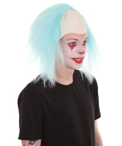 HPO  Men’s Horror Movie Scary Clown Half Bald Wig, Multi Color Option,  Perfect for Halloween, Soft Flame-retardant Synthetic Fiber