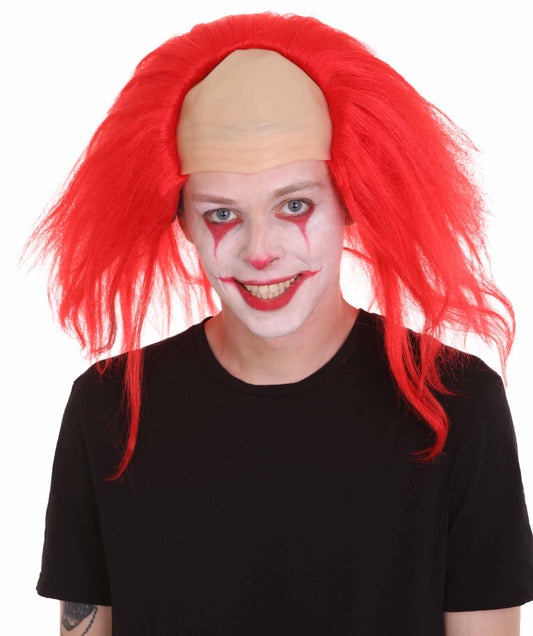 HPO  Men’s Horror Movie Scary Clown Half Bald Wig, Multi Color Option,  Perfect for Halloween, Soft Flame-retardant Synthetic Fiber