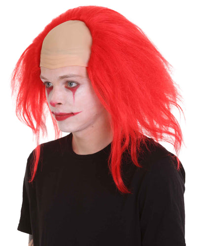 HPO  Men’s Horror Movie Scary Clown Half Bald Wig, Multi Color Option,  Perfect for Halloween, Soft Flame-retardant Synthetic Fiber