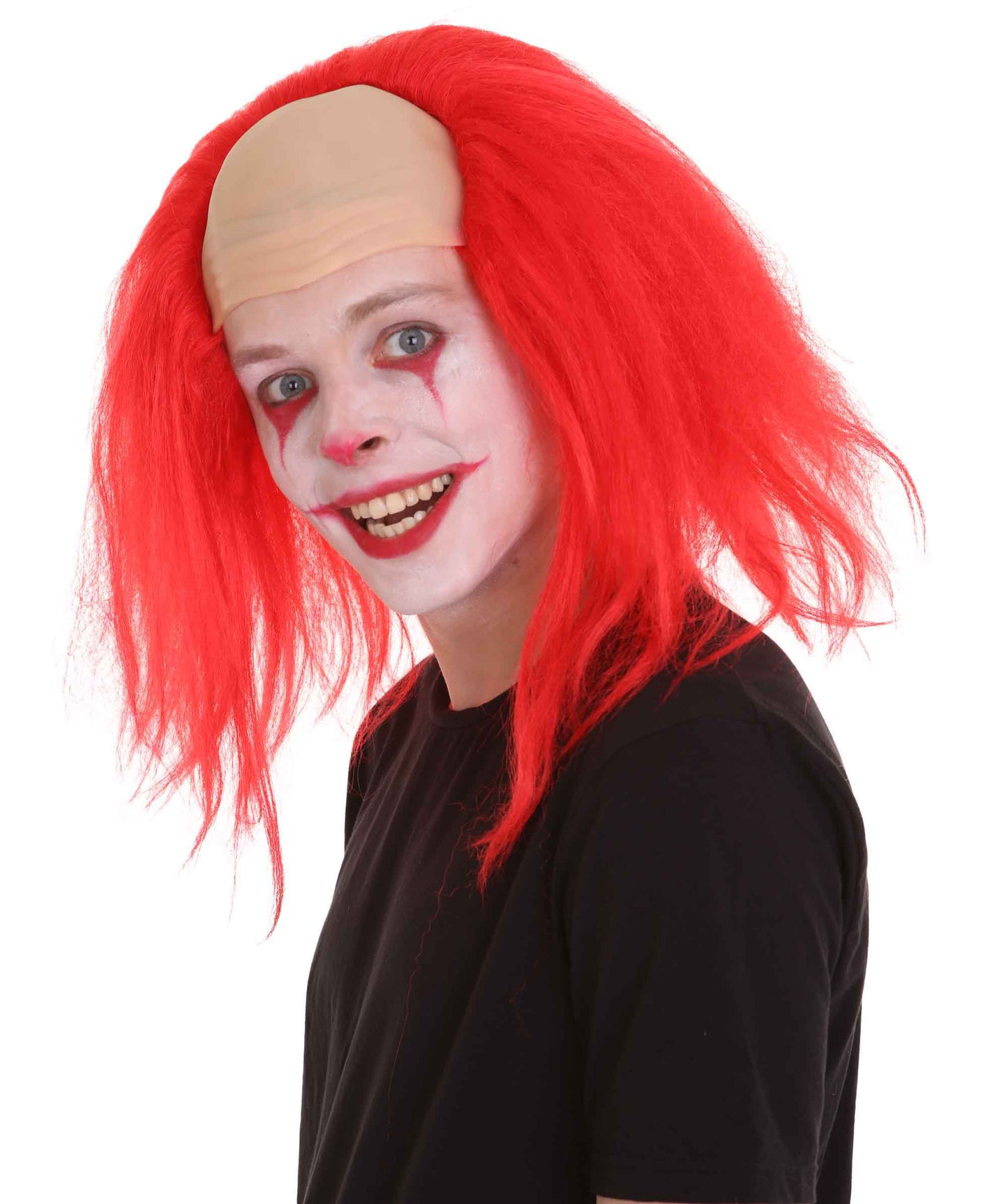 HPO  Men’s Horror Movie Scary Clown Half Bald Wig, Multi Color Option,  Perfect for Halloween, Soft Flame-retardant Synthetic Fiber