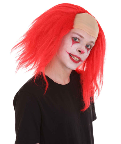 HPO  Men’s Horror Movie Scary Clown Half Bald Wig, Multi Color Option,  Perfect for Halloween, Soft Flame-retardant Synthetic Fiber