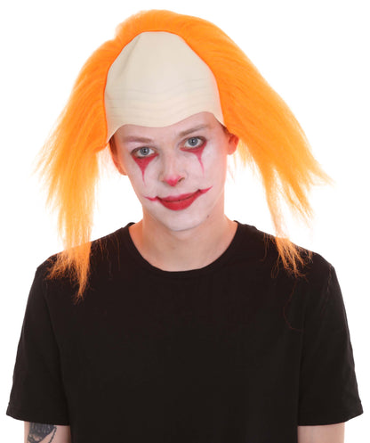 HPO  Men’s Horror Movie Scary Clown Half Bald Wig, Multi Color Option,  Perfect for Halloween, Soft Flame-retardant Synthetic Fiber