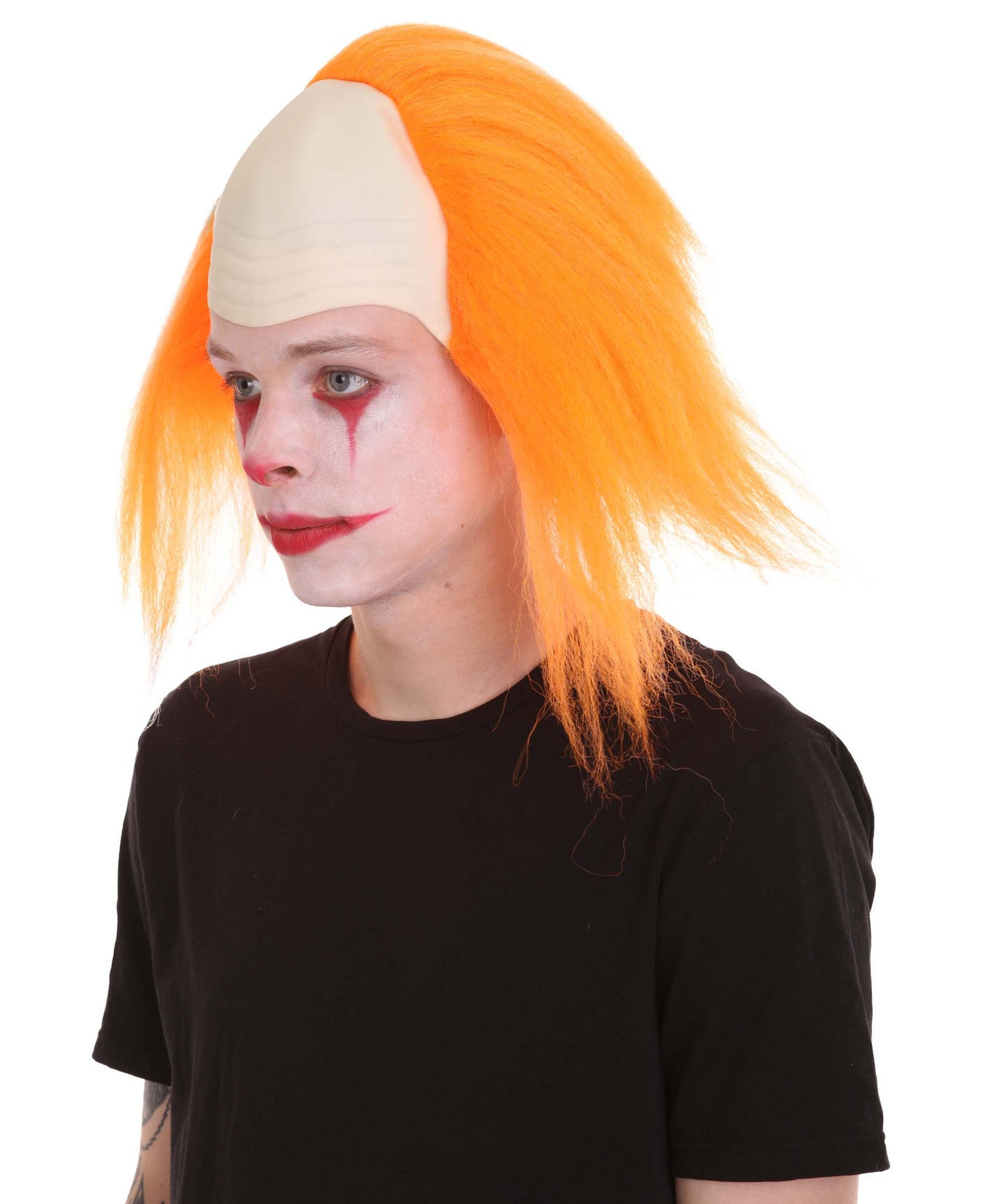 HPO  Men’s Horror Movie Scary Clown Half Bald Wig, Multi Color Option,  Perfect for Halloween, Soft Flame-retardant Synthetic Fiber