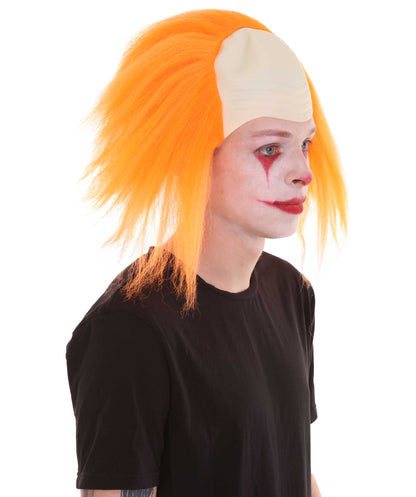 HPO  Men’s Horror Movie Scary Clown Half Bald Wig, Multi Color Option,  Perfect for Halloween, Soft Flame-retardant Synthetic Fiber