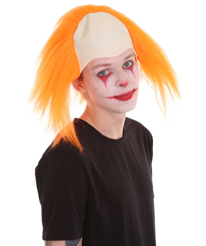 HPO  Men’s Horror Movie Scary Clown Half Bald Wig, Multi Color Option,  Perfect for Halloween, Soft Flame-retardant Synthetic Fiber