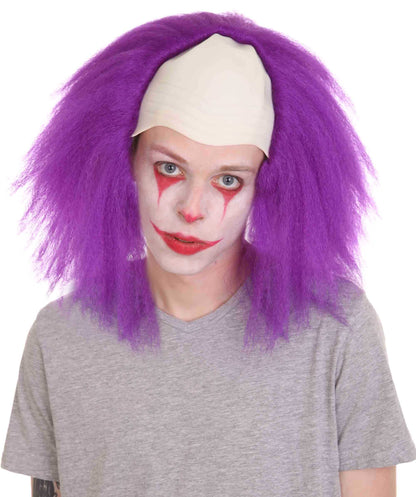 HPO  Men’s Horror Movie Scary Clown Half Bald Wig, Multi Color Option,  Perfect for Halloween, Soft Flame-retardant Synthetic Fiber