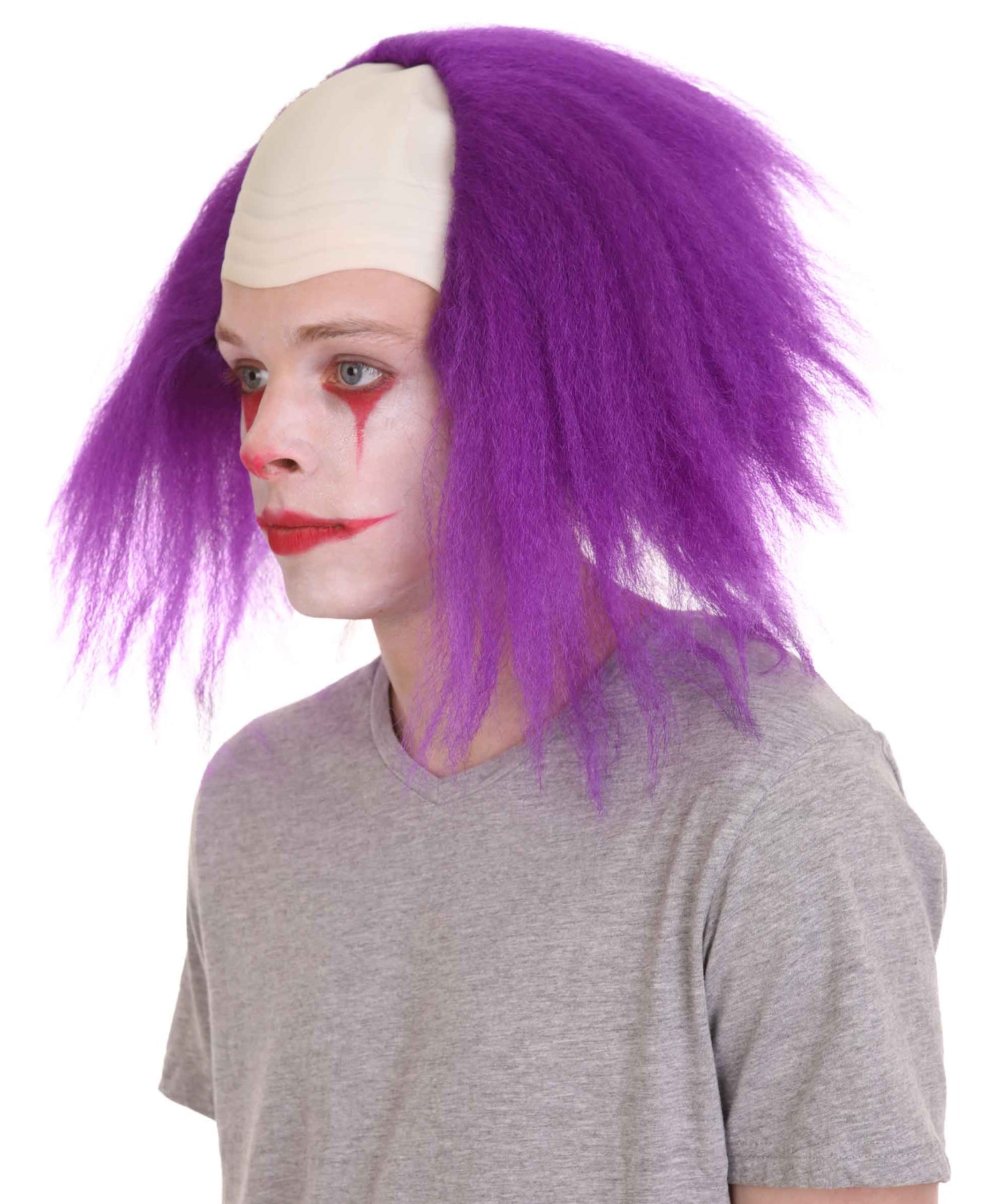 HPO  Men’s Horror Movie Scary Clown Half Bald Wig, Multi Color Option,  Perfect for Halloween, Soft Flame-retardant Synthetic Fiber