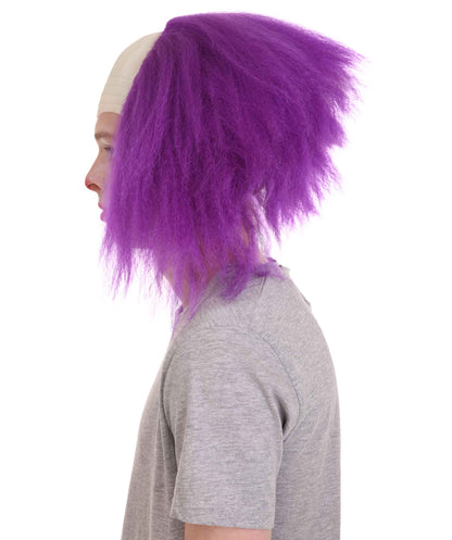 HPO  Men’s Horror Movie Scary Clown Half Bald Wig, Multi Color Option,  Perfect for Halloween, Soft Flame-retardant Synthetic Fiber