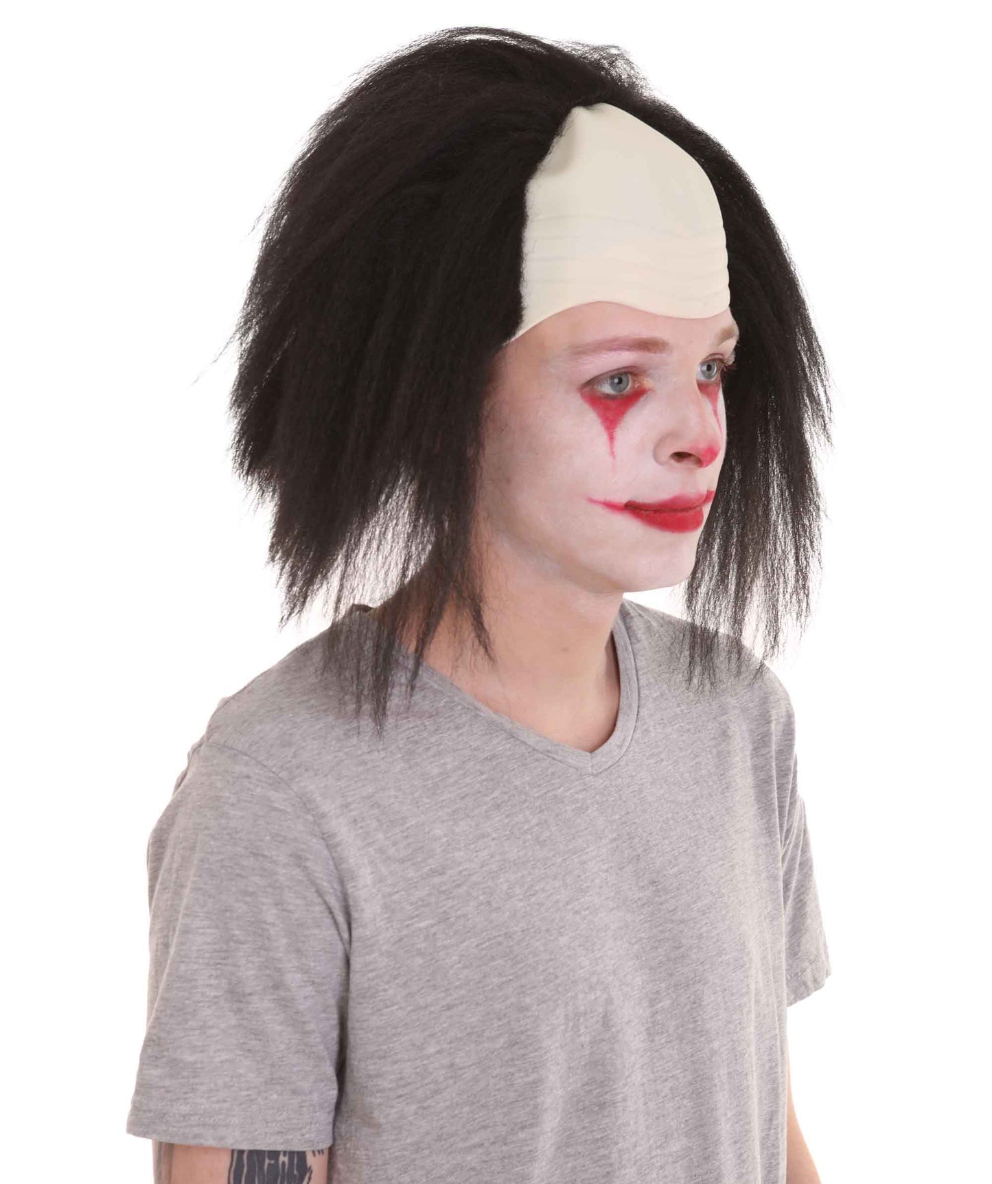 HPO  Men’s Horror Movie Scary Clown Half Bald Wig, Multi Color Option,  Perfect for Halloween, Soft Flame-retardant Synthetic Fiber