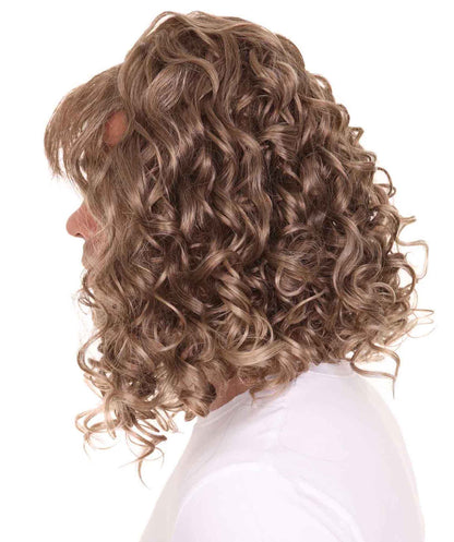 Medium Curly Brown Slacker Wig | Medium Curly Halloween Wig | Premium Breathable Capless Cap