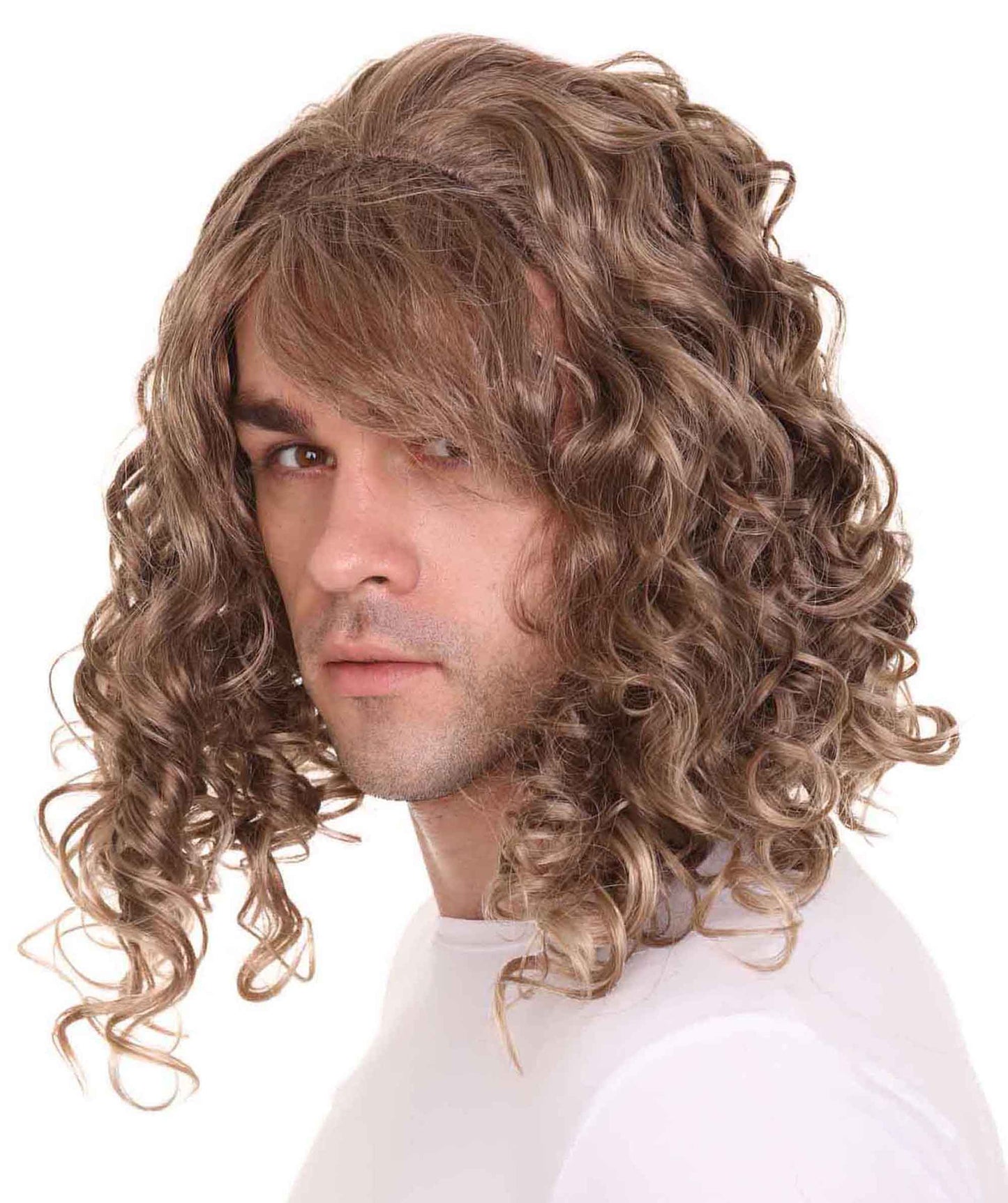 Medium Curly Brown Slacker Wig | Medium Curly Halloween Wig | Premium Breathable Capless Cap