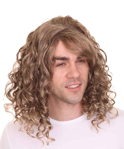 Medium Curly Brown Slacker Wig | Medium Curly Halloween Wig | Premium Breathable Capless Cap