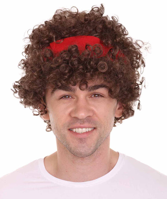 Hippie 'Afro Real with Headband Wig | Brown Curly Cosplay Halloween Wig | Premium Breathable Capless Cap