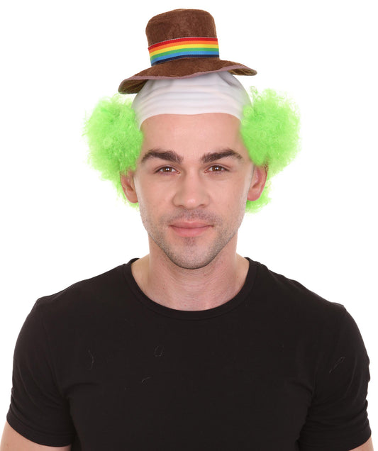 Men's Half-bald Head Joker Wig With Funny Hat Wig | Medium Green Wigs