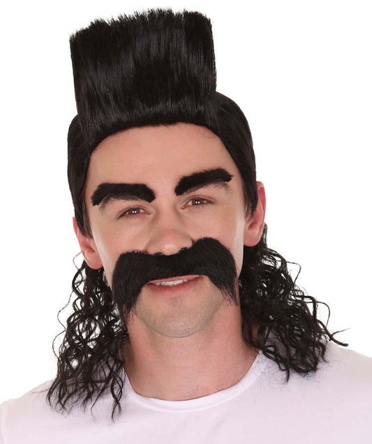 Animated Movie Supervillain Long Wig with Eyebrows & Mustache| Best for Halloween|  Flame-retardant Synthetic Fiber