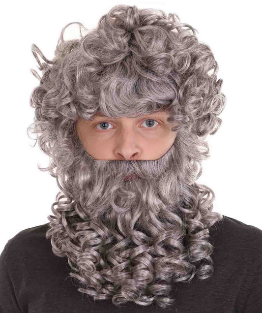 Men Pegan God Wig and Full Beard Set , Multiple Color Cosplay Halloween Wig , Premium Breathable Capless Cap