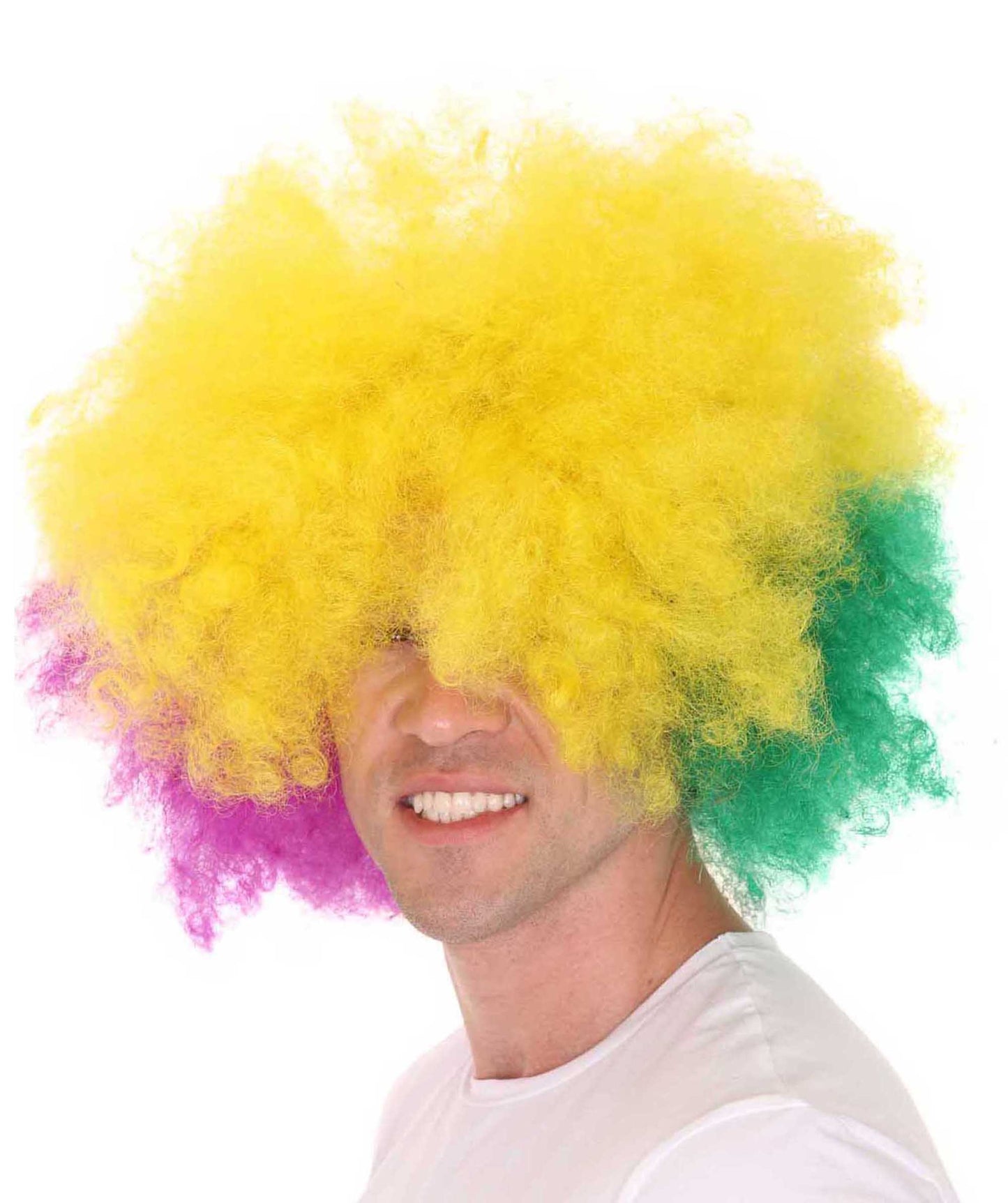 Men's Carnival Mardi Gras Tri-Color Afro Style Wig | Halloween Multicolor Wig | Premium Breathable Capless Cap