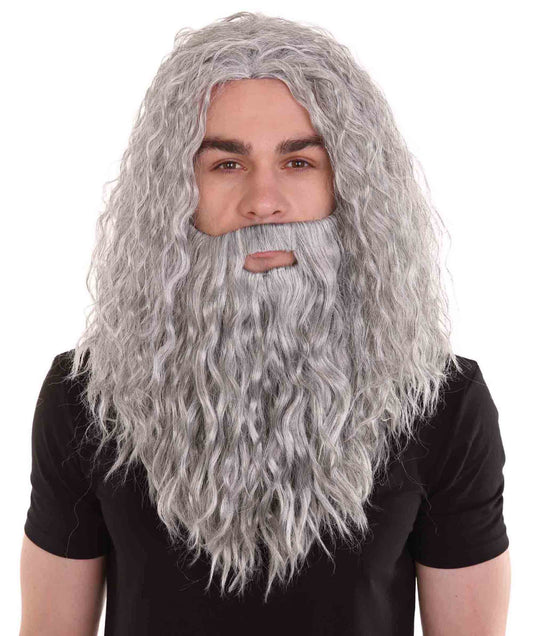 HPO Men Gray Wizard Wig & Beard | Wizard Cosplay | Premium Breathable Capless Cap