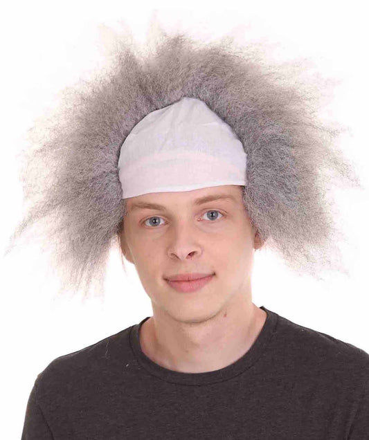 Half Bald Head Mens Short Wig| Grey Color| Flame-Retardant Synthetic Fiber