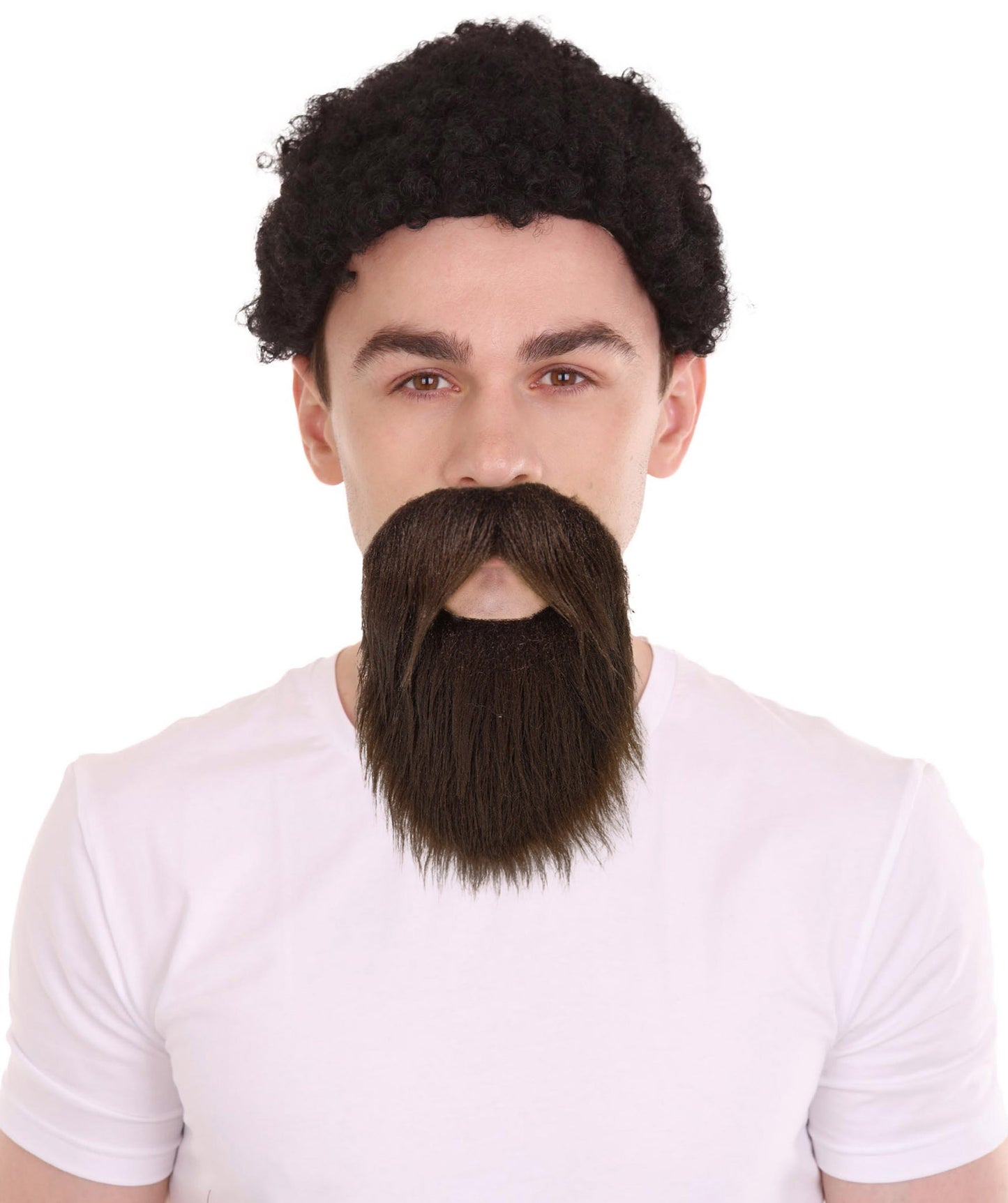 HPO Men Medium Brown Long Beard and mustache – Lightweight Synthetic Fiber, Durable and Reusable, Perfect for Halloween and Themed Events