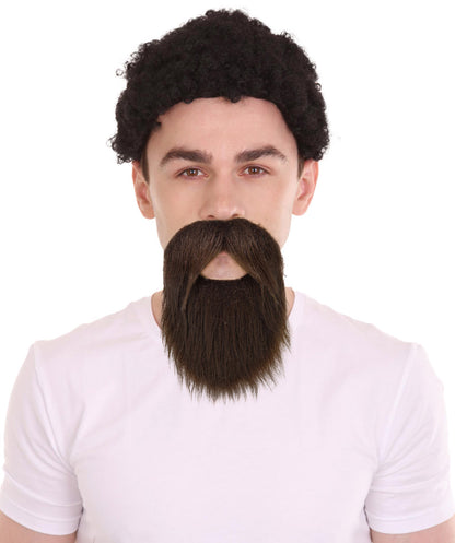 HPO Men Medium Brown Long Beard and mustache – Lightweight Synthetic Fiber, Durable and Reusable, Perfect for Halloween and Themed Events