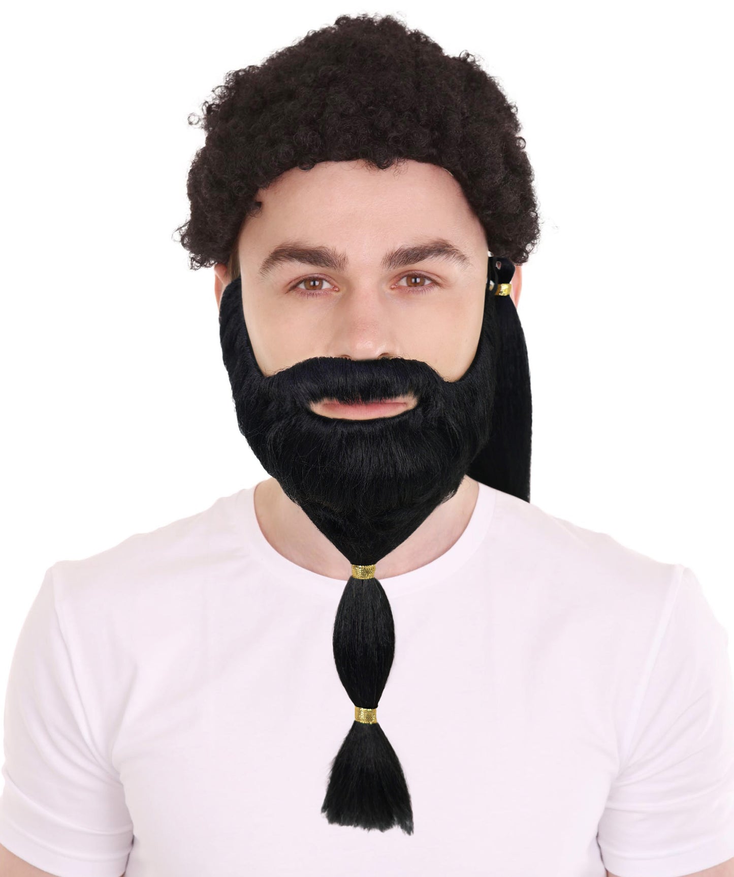 HPO Men's Theatrical Beard and Ponytail Wig Set | Black  full beard and long ponytail style | Ideal for party, Halloween, cosplay, theater, drag, performance, costume events