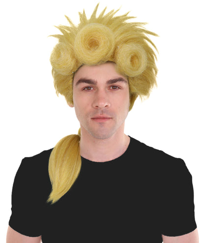 HPO Men's Anime-Inspired Golden Blonde Wig | Short Layered Costume Hairpiece | Breathable Capless Cap