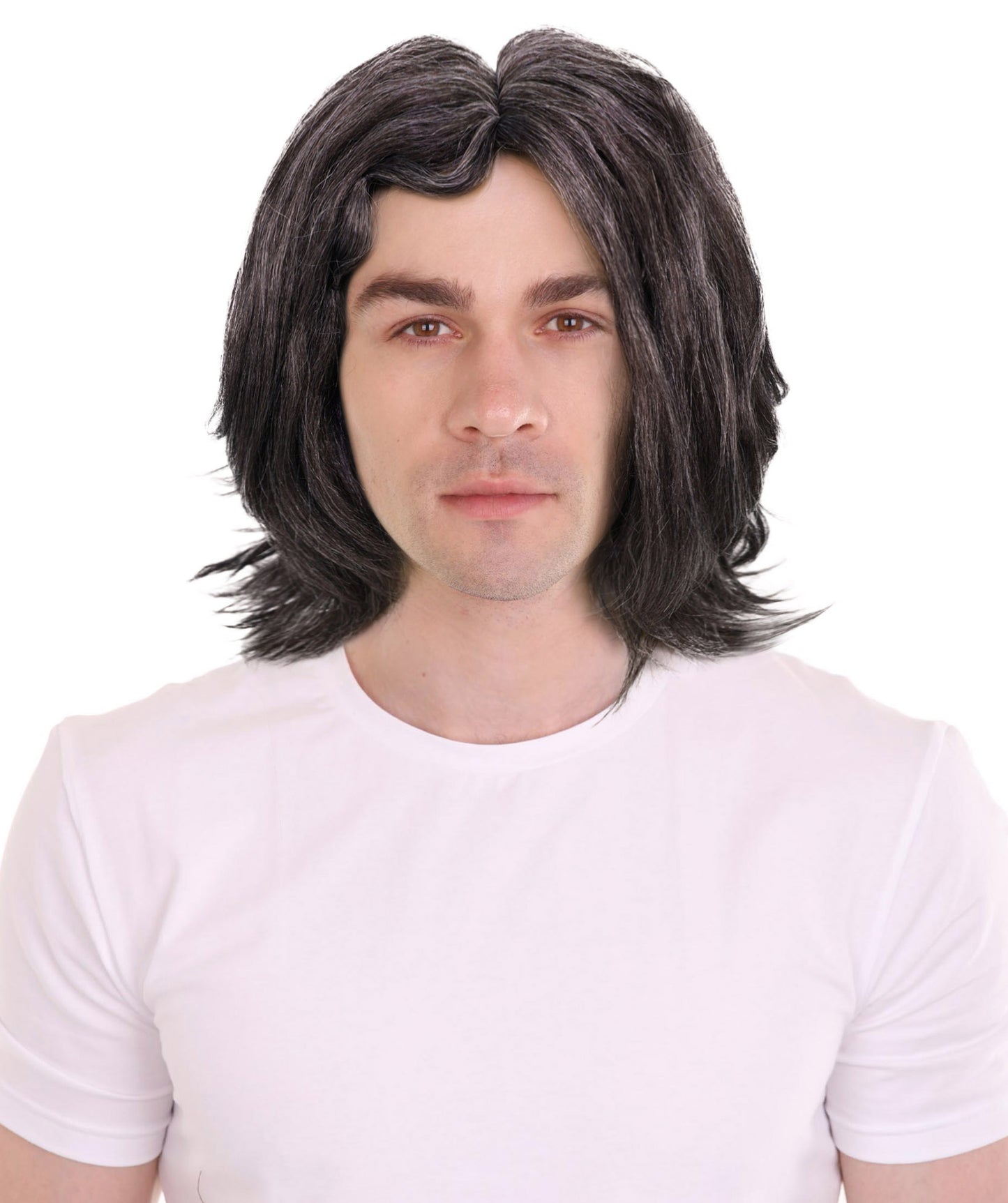 HPO Haunted Dark Grey Curly Ghost Wig | Scary Cosplay & Halloween | Messy Shoulder-Length Wig with Pale Skin Look