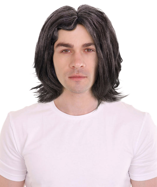 HPO Haunted Dark Grey Curly Ghost Wig | Scary Cosplay & Halloween | Messy Shoulder-Length Wig with Pale Skin Look