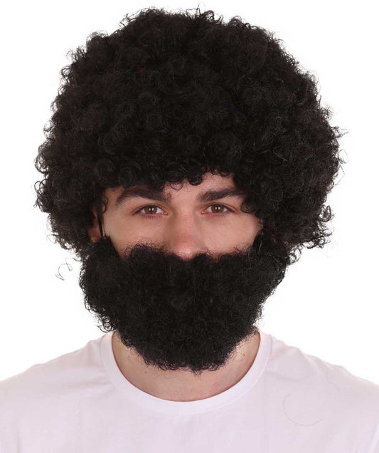 Afro Wig & Full Beard | Jumbo Black | Halloween Wig | Flame-Retardant Synthetic Fiber