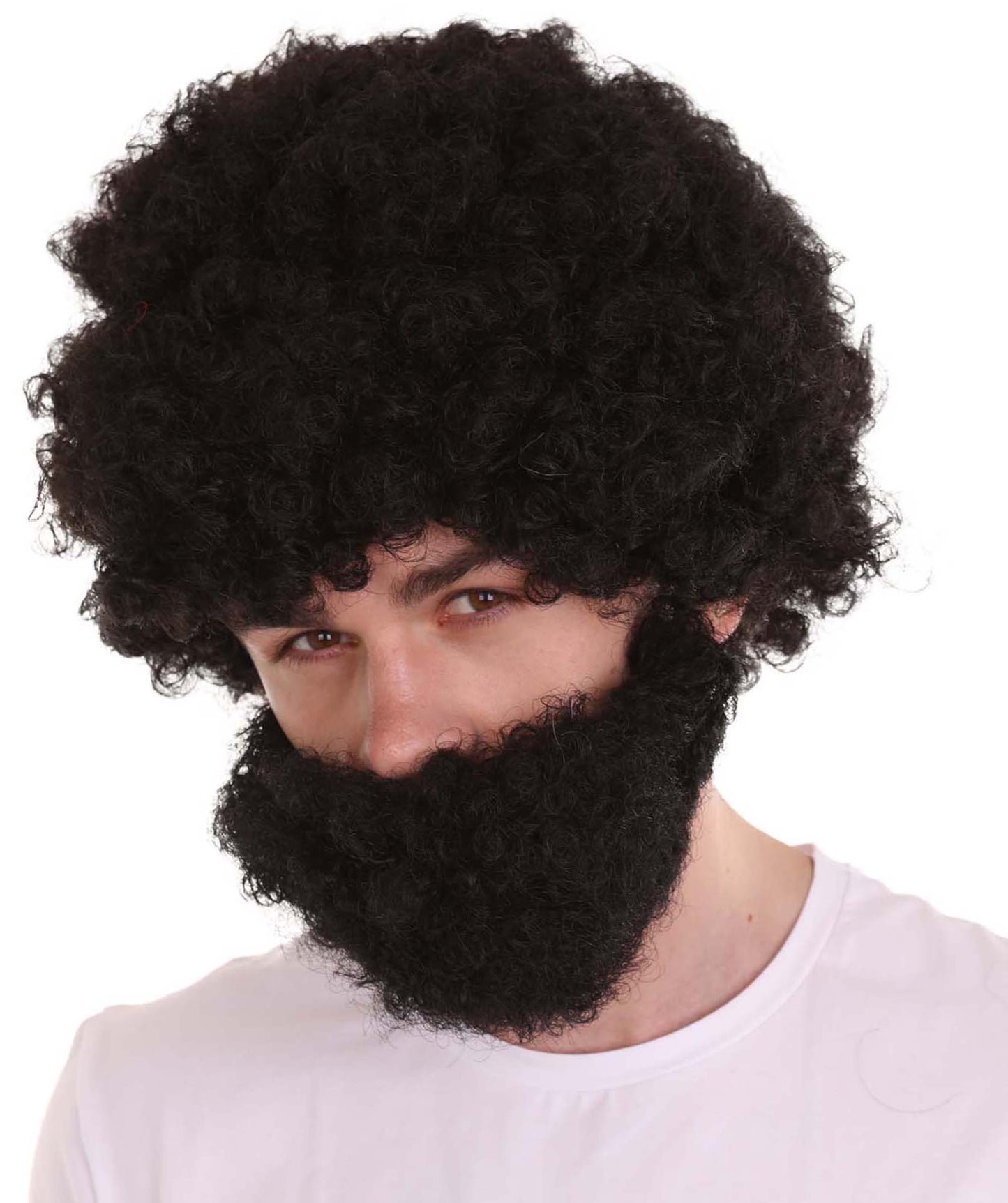 Afro Wig & Full Beard | Jumbo Black | Halloween Wig | Flame-Retardant Synthetic Fiber