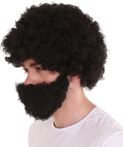 Afro Wig & Full Beard | Jumbo Black | Halloween Wig | Flame-Retardant Synthetic Fiber