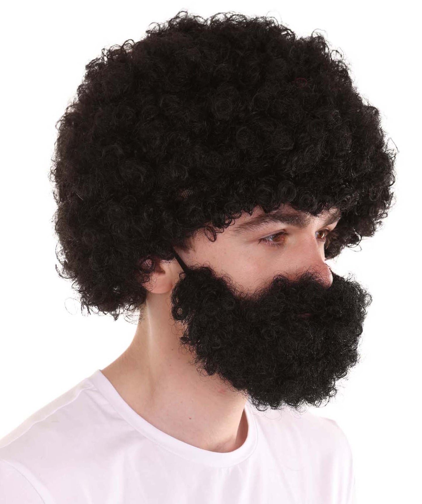 Afro Wig & Full Beard | Jumbo Black | Halloween Wig | Flame-Retardant Synthetic Fiber