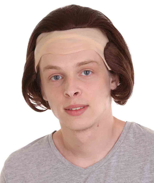 Men Half Bald Wig Brown Halloween Wig| Flame-Retardant Synthetic Fiber