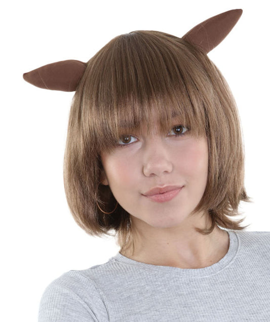 Deer Angel Womens Wig | Brown Halloween Wig Ears | Premium Breathable Capless Cap