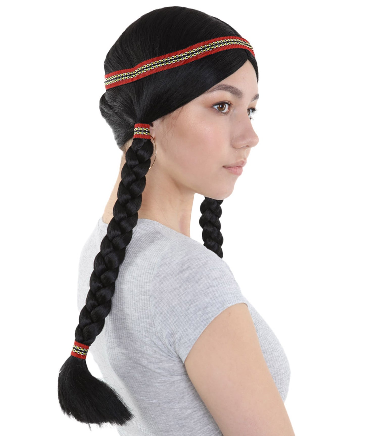 Native American Princess Womens Wig with Headband | Black Braided Halloween Wig | Premium Breathable Capless Cap