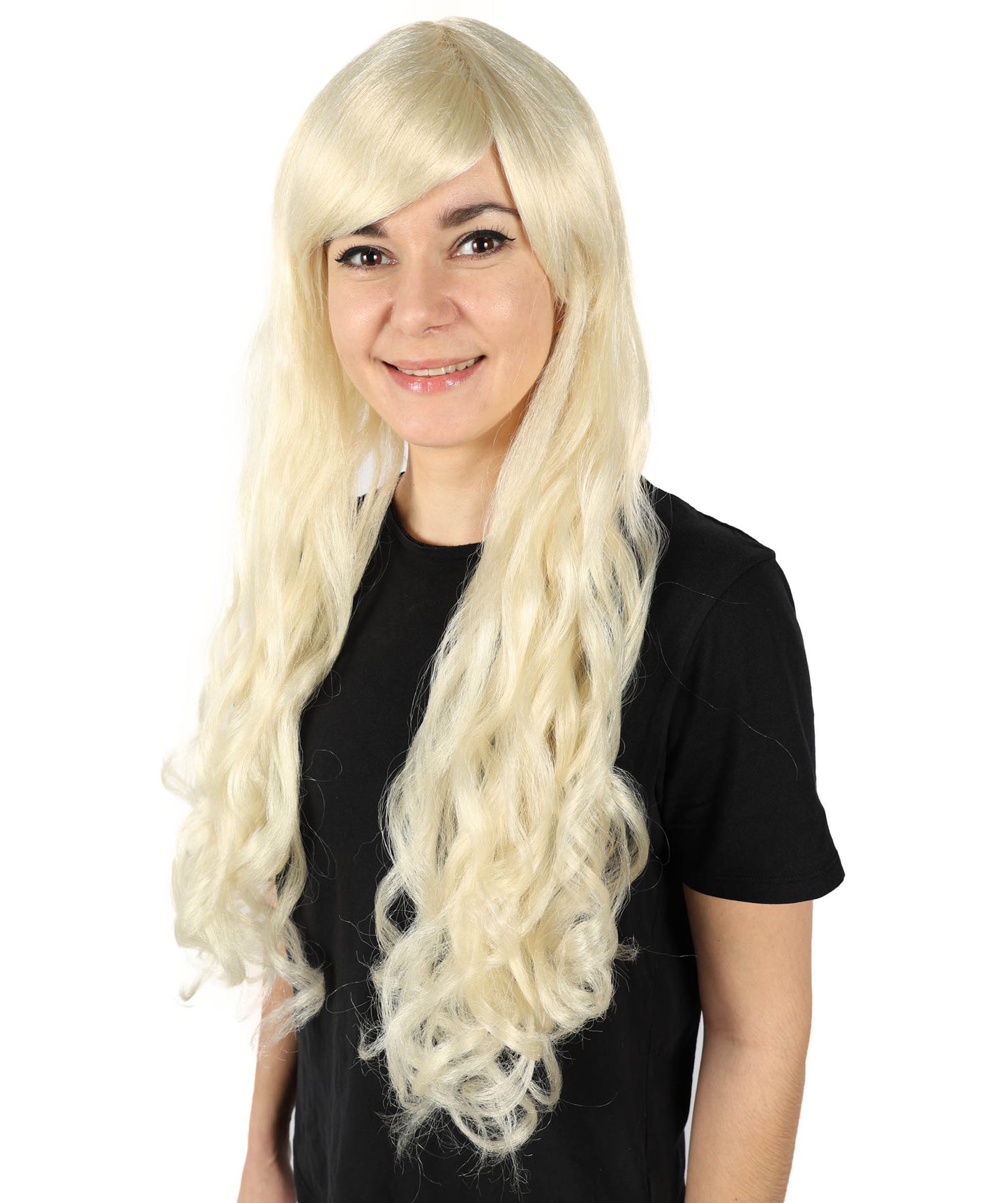 HPO Women's Multicolor Long Curly Wig with Fringe, Flame-retardant Synthetic Fiber