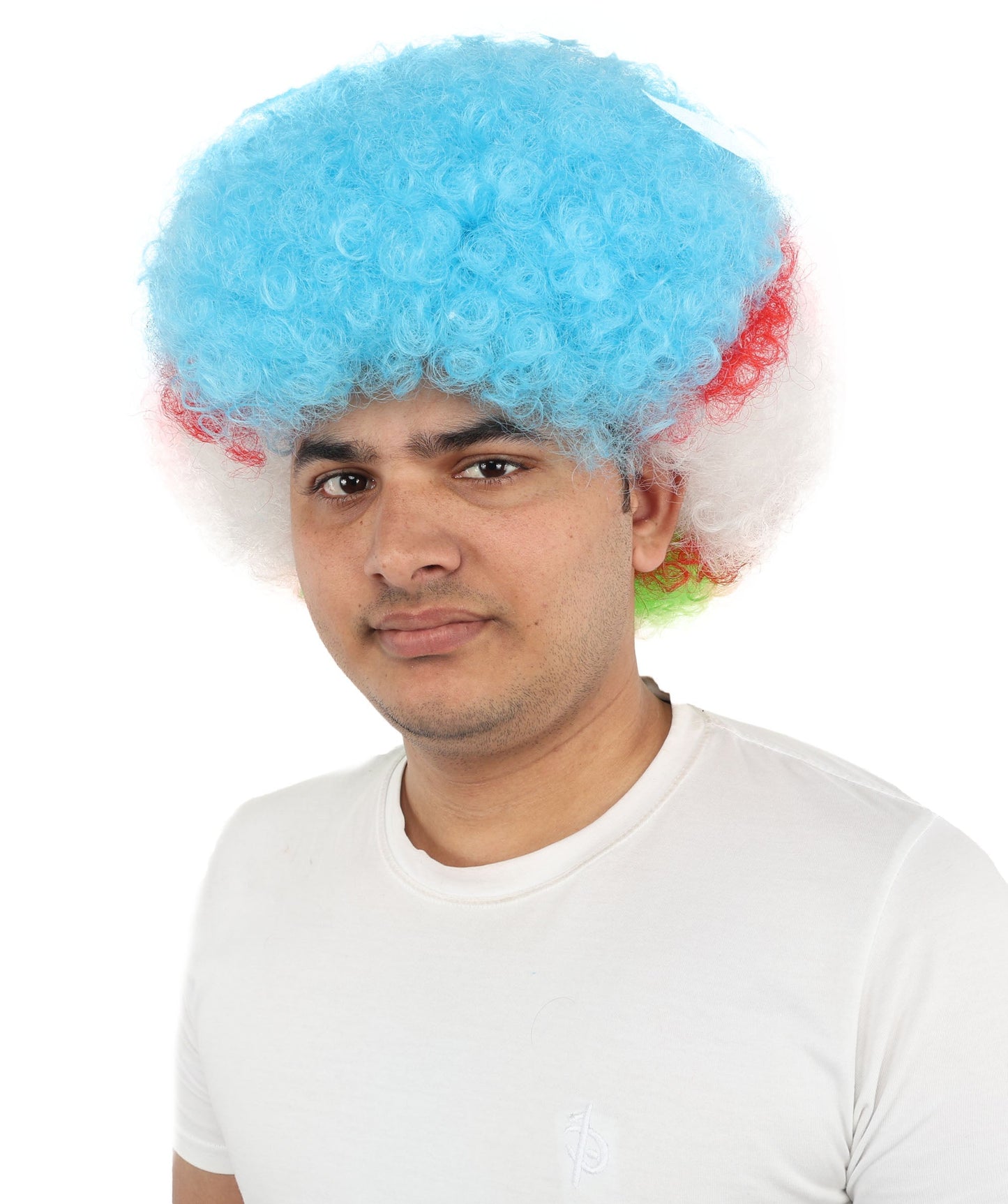 Adult Uzbekistan Flag Clown Wig – Curly Multicolor Synthetic Hair | Ideal for Parties, Parades & National Celebrations